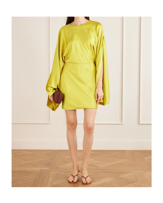 Norma Kamali Yellow Obie Cape-Sleeve Dress