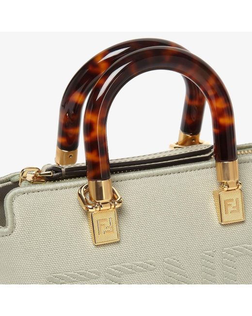 Fendi Metallic Light Canvas Small Boston Bag With Roma Embroidery