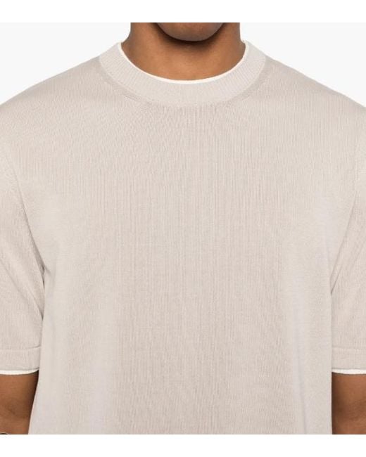 Eleventy White Round Neck Trim Sweater for men