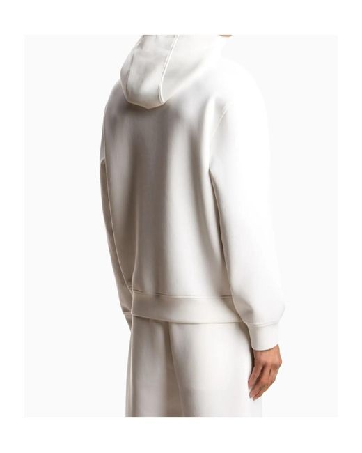 Emporio Armani White Logo-Patch Drawstring Hoodie for men