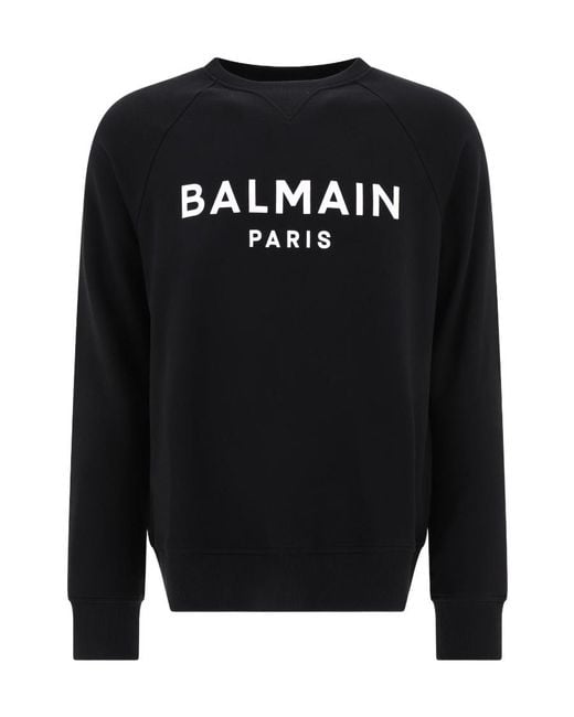 Balmain Black Logo Printed Crewneck Sweatshirt for men