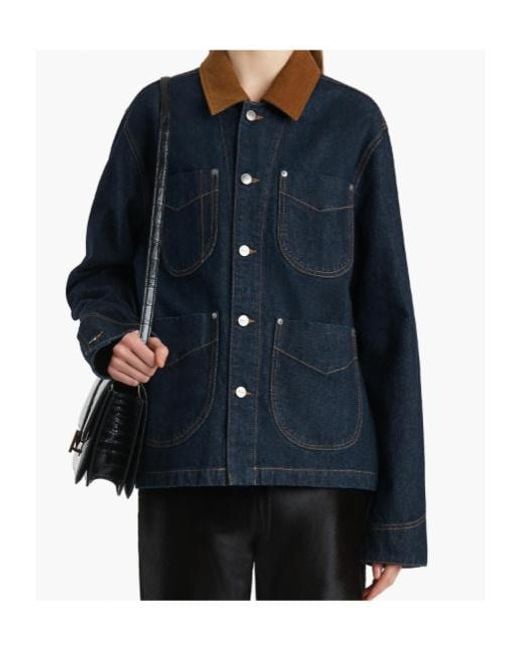Khaite Blue Wyatt Corduroy-Collar Denim Jacket