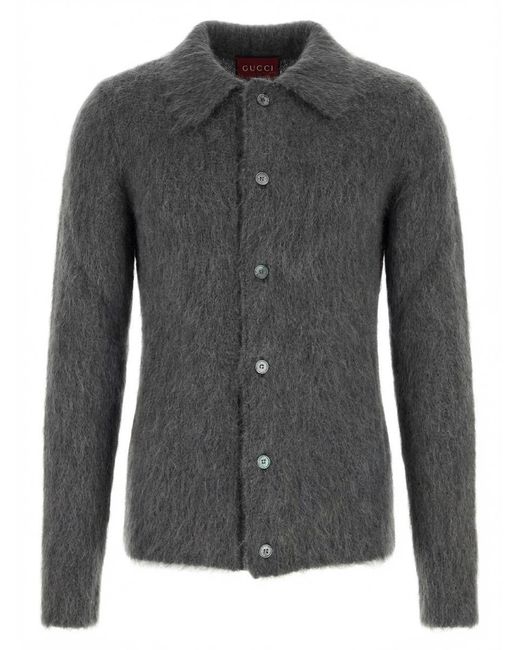 Gucci Gray Brushed Polo Cardigan for men