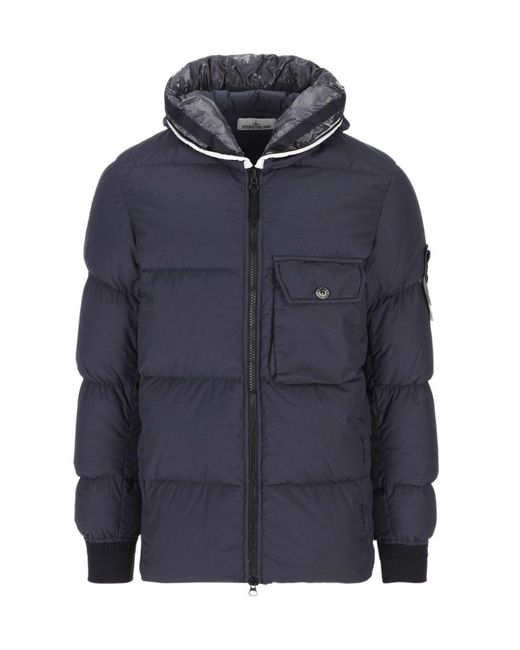 Stone Island Blue Padded Zip-Up Down Coat for men