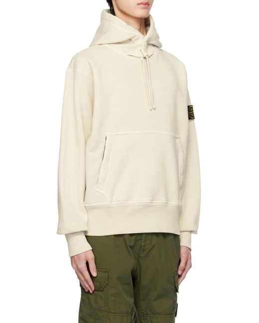Stone Island White Compass Patch Drawstring Hoodie for men