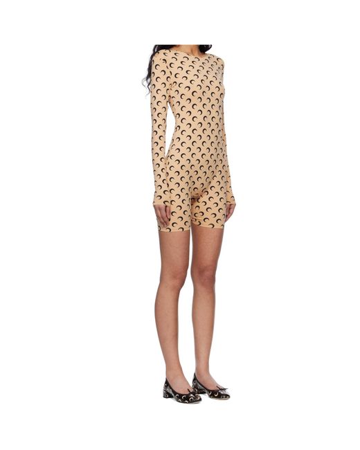 MARINE SERRE Natural Crescent-Moon Printed Playsuit