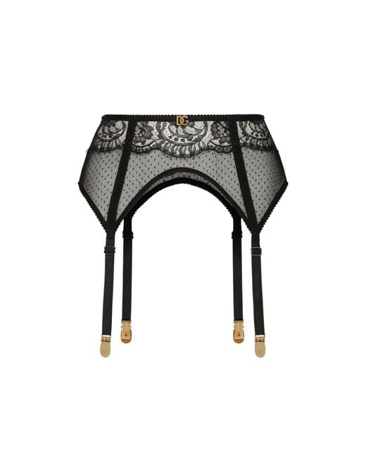 Dolce & Gabbana Black Logo Plaque Lace Garters