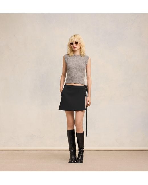 AMI Black Wrap Virgin Wool Miniskirt