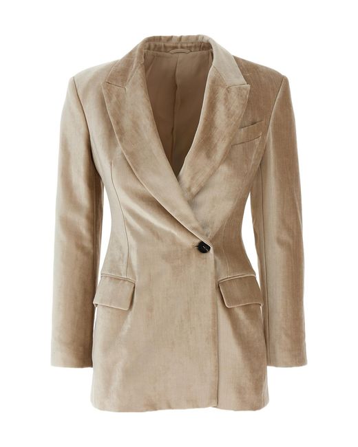 Brunello Cucinelli Natural Long-Sleeved Suit Coat