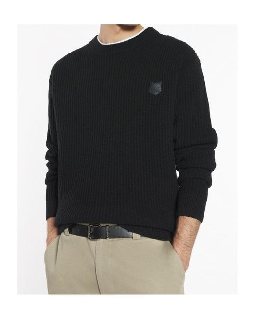 Maison Kitsuné Black Maison Kitsuné Fox Head Ribbed Jumper for men