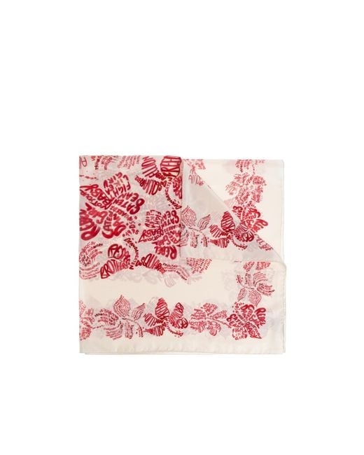 DSquared² Pink Floral-Print Silk Scarf