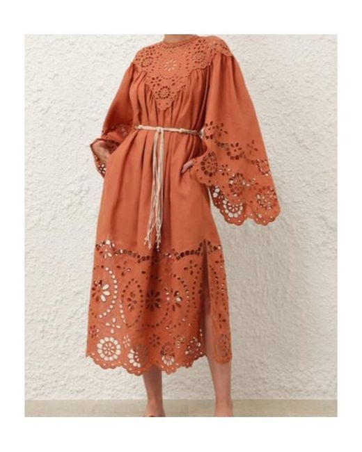Zimmermann Orange Awaken Embroidered Midi Dress