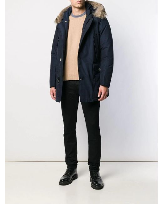 Woolrich Blue Dark Hooded Down Jacket for men