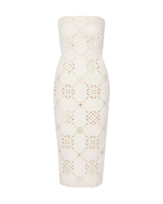 Veronica Beard White Nettia Embroidered Cotton Midi Dress