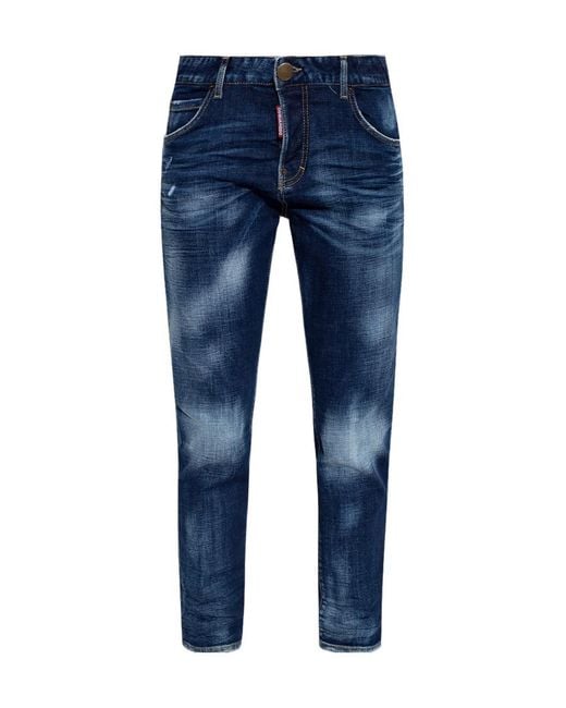 DSquared² Blue Bleached-Effect Straight-Leg Skinny Jeans