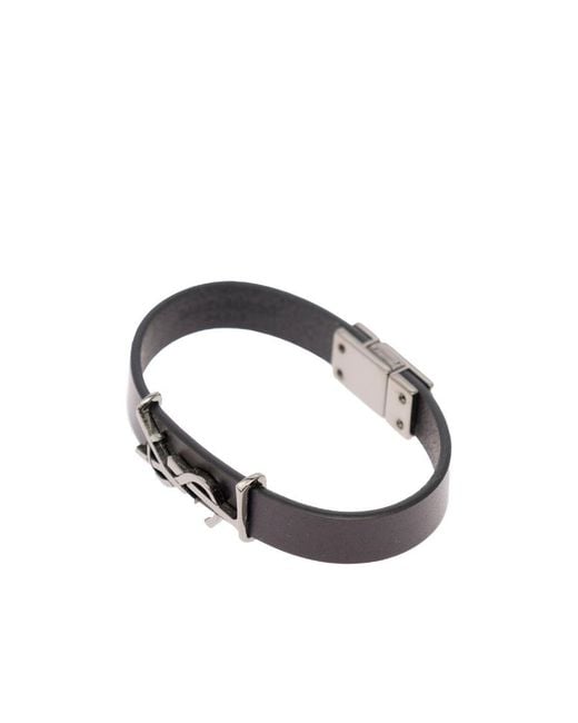 Saint Laurent White Opyum Logo Plaque Bracelet for men