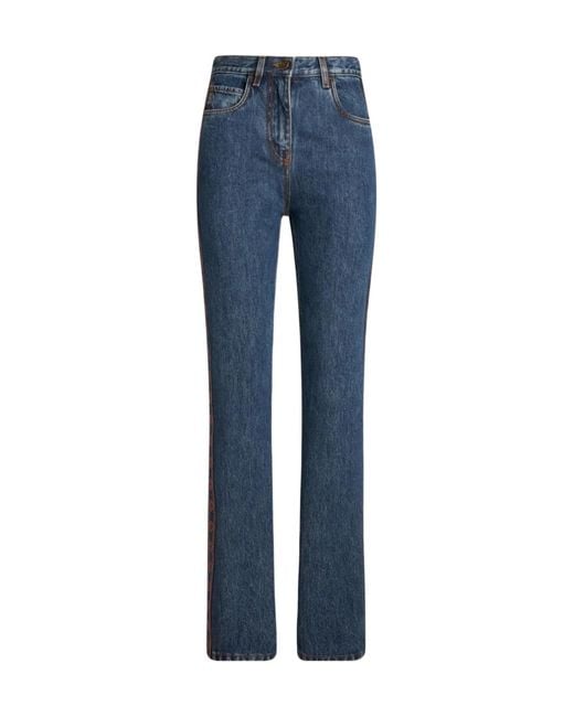 Etro Blue Side-Appliqué Jeans