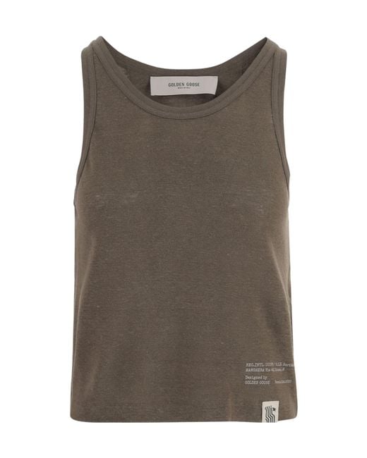 Golden Goose Deluxe Brand Brown Mara Text-Print Crewneck Tank Top