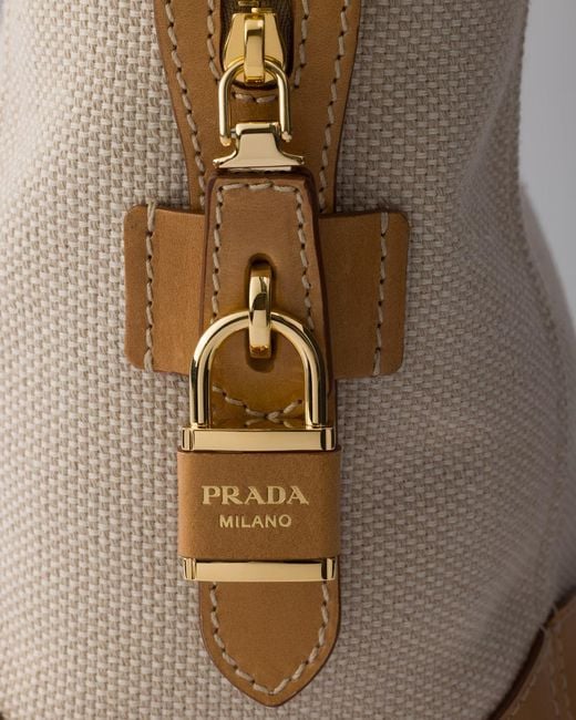 Prada Brown Large Canvas And Leather Tote Bag