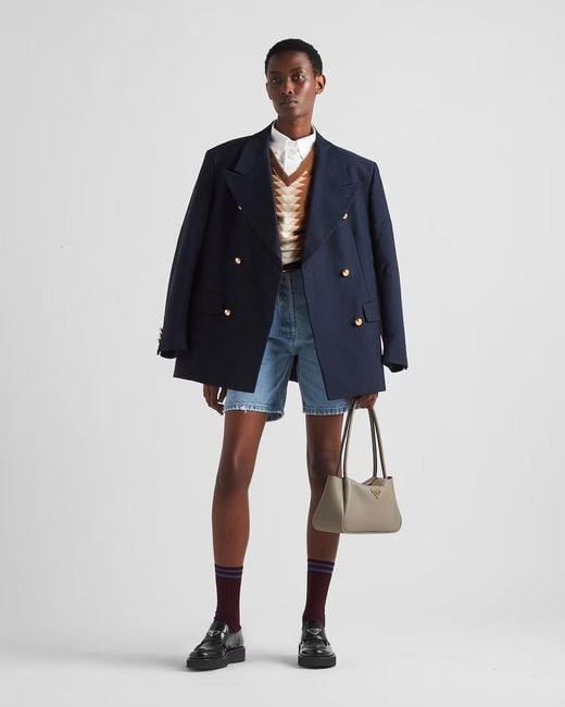Prada Blue Double-Breasted Cotton Satin Jacket