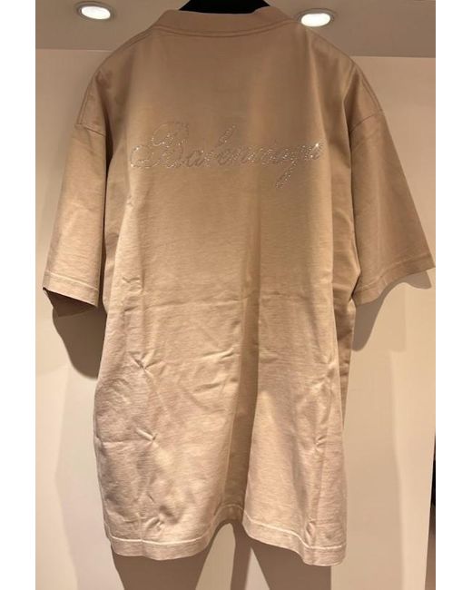 Balenciaga Natural Logo Embellished Large Fit T-Shirt