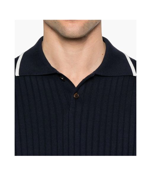 Brunello Cucinelli Blue Ribbed Polo Shirt for men