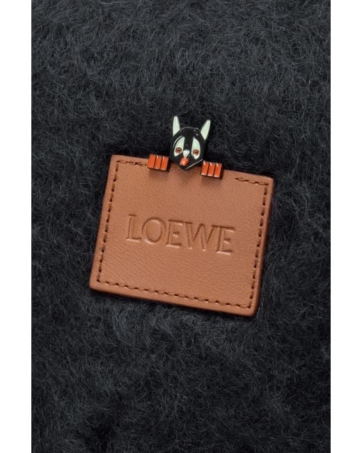 Loewe Black Logo Patch Fringed Scarf