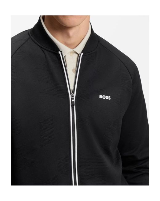 Boss Black Triangle-Jacquard Zip-Up Sweatshirt With Rubberised Logo for men