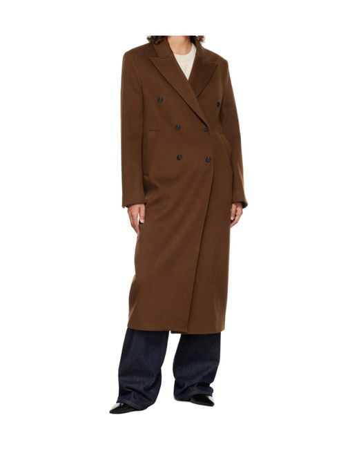 Loulou de Saison Brown Peak Lapel Double-Breasted Coat