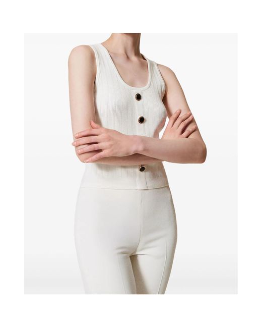 Twinset White Button-Up Knitted Top