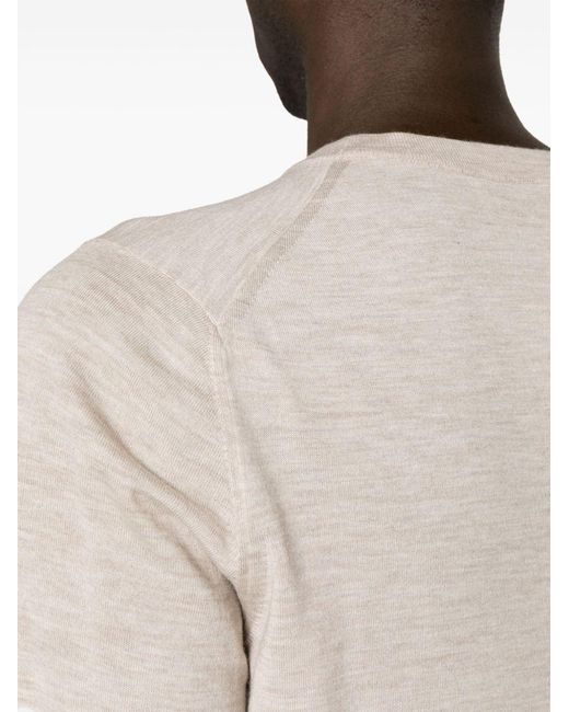 Brunello Cucinelli White Ribbed Crew Neck Sweater for men