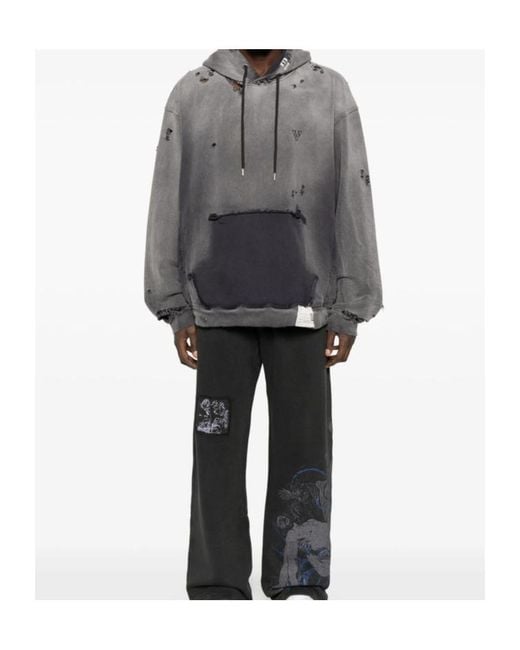 Maison Mihara Yasuhiro Gray Distressed Drawstring Hoodie for men