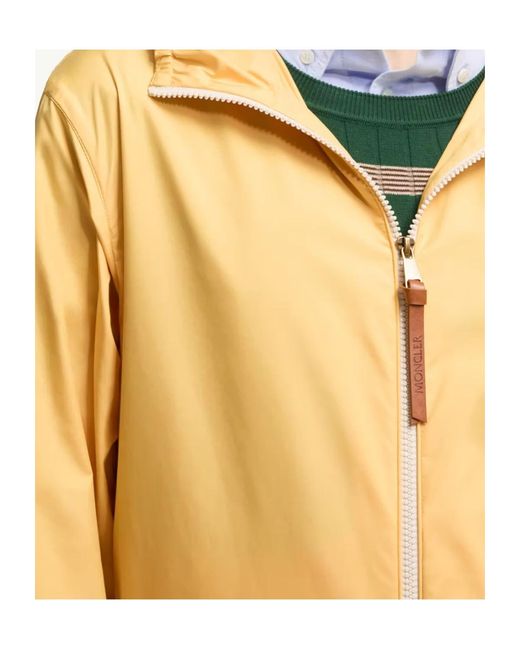 Moncler Yellow Logo Patch Zip-Up Hooded Jacket
