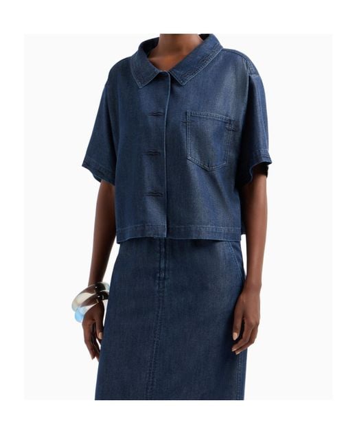Giorgio Armani Blue Lyocell Short-Sleeved Shirt