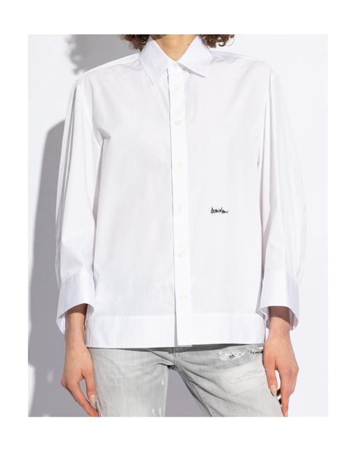 DSquared² White Logo Embroidered Long Sleeved Shirt
