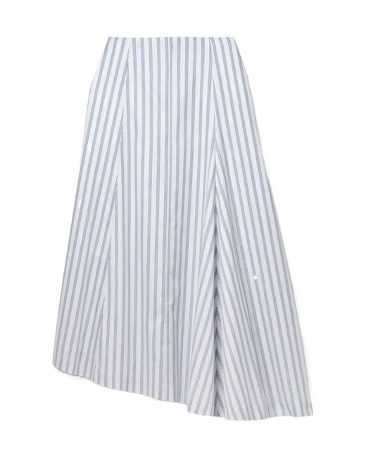 Partow White Ivy Asymmetric Striped Cotton-Twill Midi Skirt