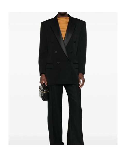 Saint Laurent Black Double-Breast Long-Sleeved Jacket