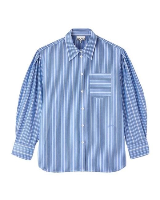 Ganni Blue Oversized Striped Shirt