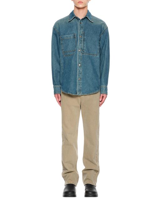 Wooyoungmi Blue Floral Embroidered Denim Shirt for men