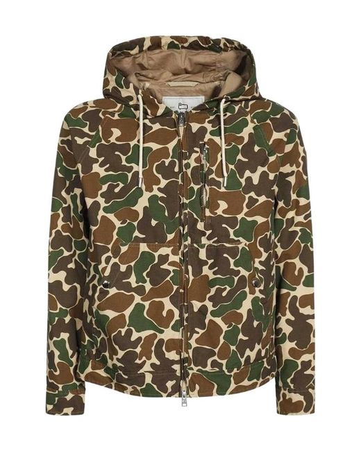 Woolrich Green Camouflage-Print Drawstring Jacket for men
