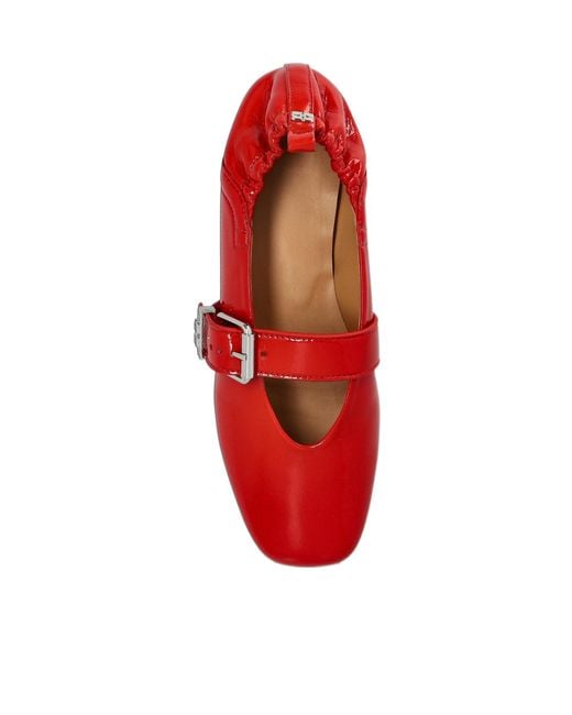 Ganni Red Buckled Ballet Flats
