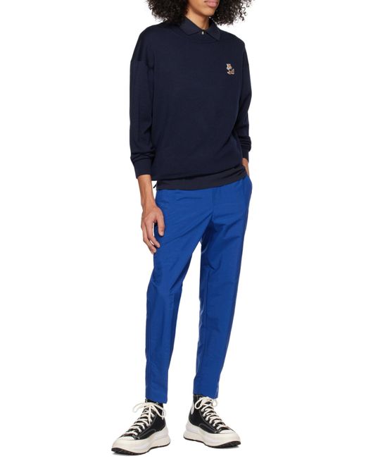 Maison Kitsuné Blue Embroidered Fox-Patch Longlsleeved Sweater for men