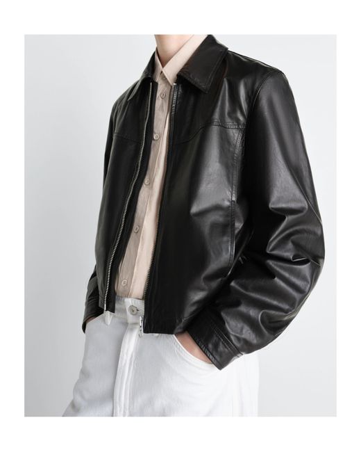 Lemaire Black Zip-Up Leather Jacket for men