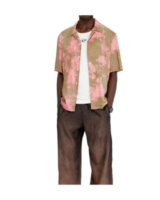 DIESEL Pink Floral Bowling-Style Shirt for men