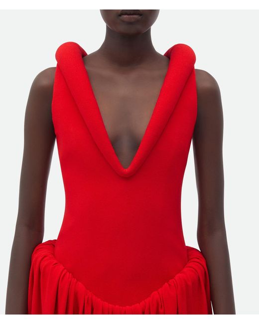 Bottega Veneta Red Padded Detail Zipper Dress