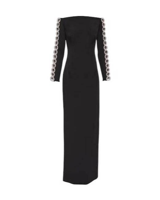 Safiyaa Black Maimie Crystal-Embellished Crepe Dress