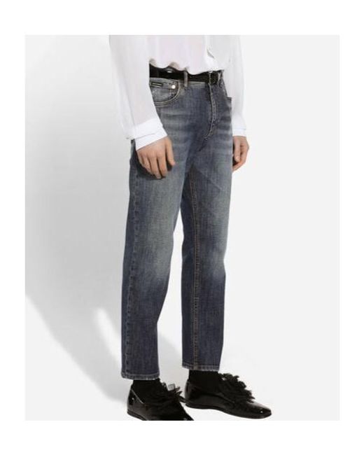 Dolce & Gabbana Blue Logo Embroidered Jeans for men