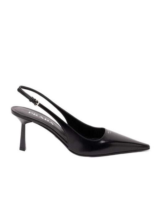Prada Black Pointed-Toe Slingback Heeled Pumps