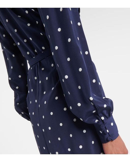 Alessandra Rich Blue Polka-Dot Silk Satin Shirt Dress