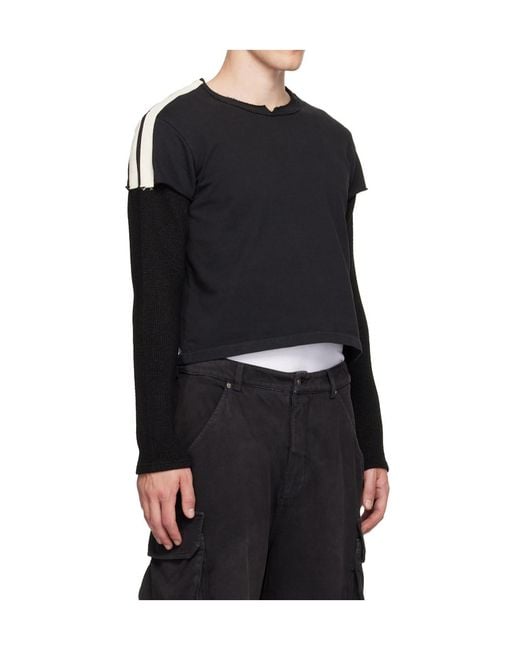 424 Black Distressed Crew Neck T-Shirt for men